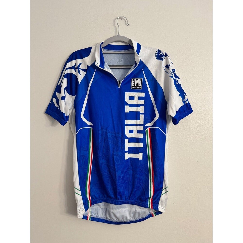 Santini SMS Italia Cycling Jersey Mens XXL Blue White Half Zip NWOT